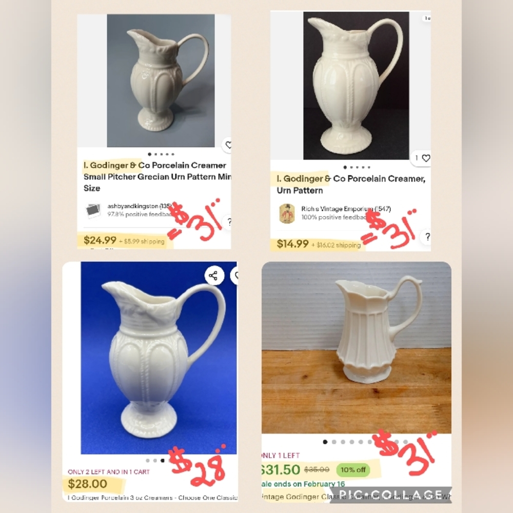 I. Godinger & Co. Porcelain Creamer - Grecian Urn Pattern - Picture 8 of 8